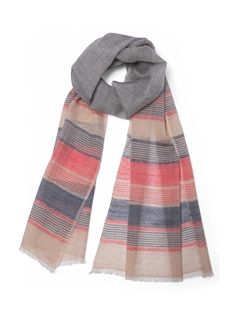 Cashmere Blend Stripe Scarf – with Orange